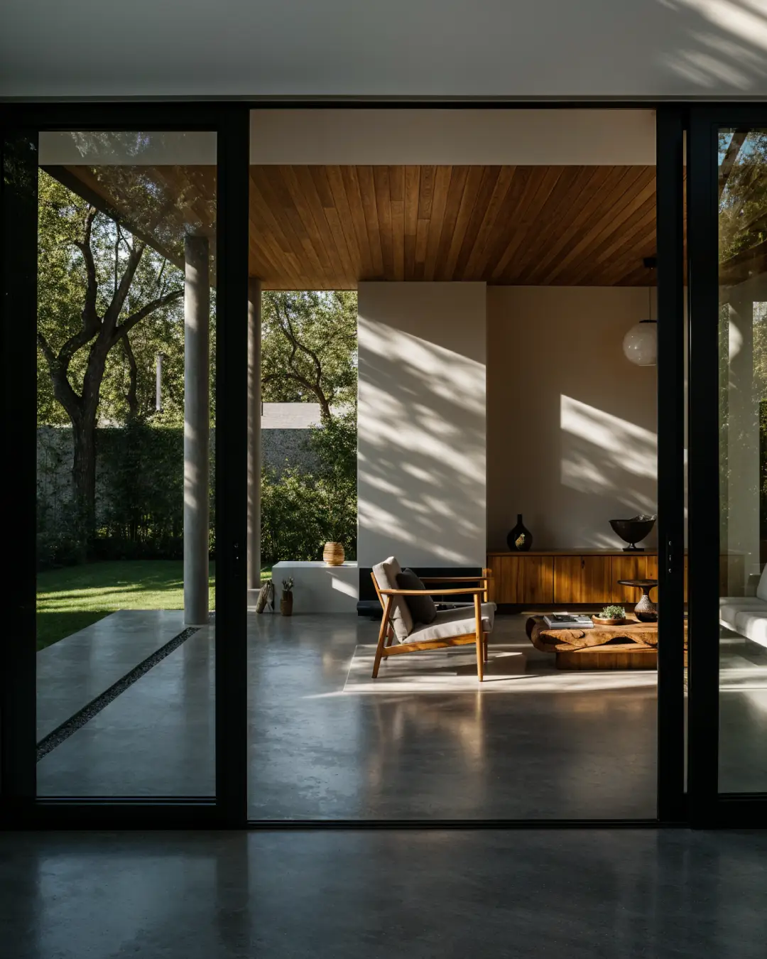 Contemporary interior space with natural lighting and materials